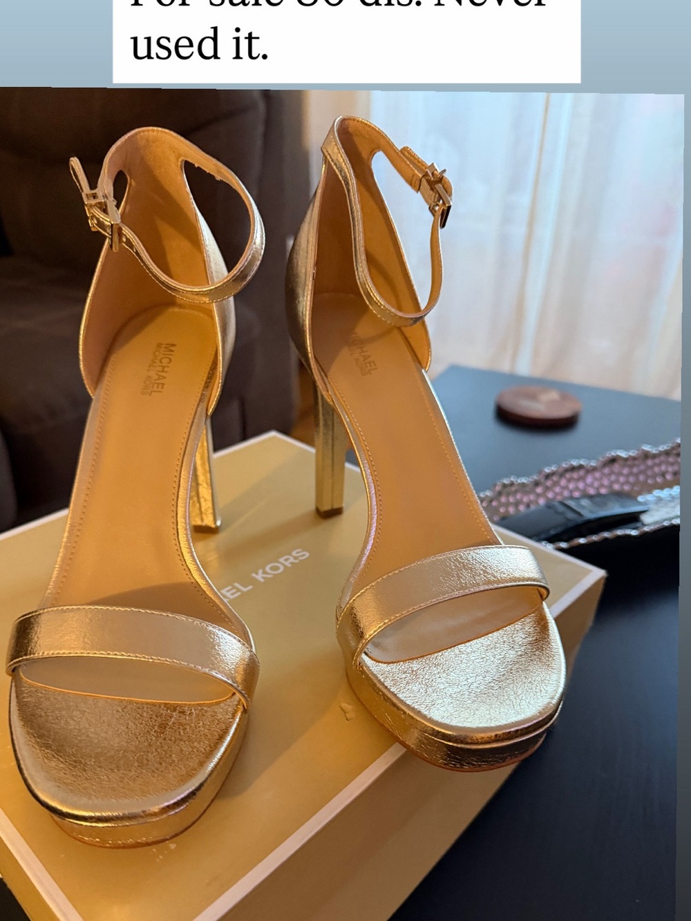 Michael Kors Gold Metallic Ankle-Strap Platform Sandals
